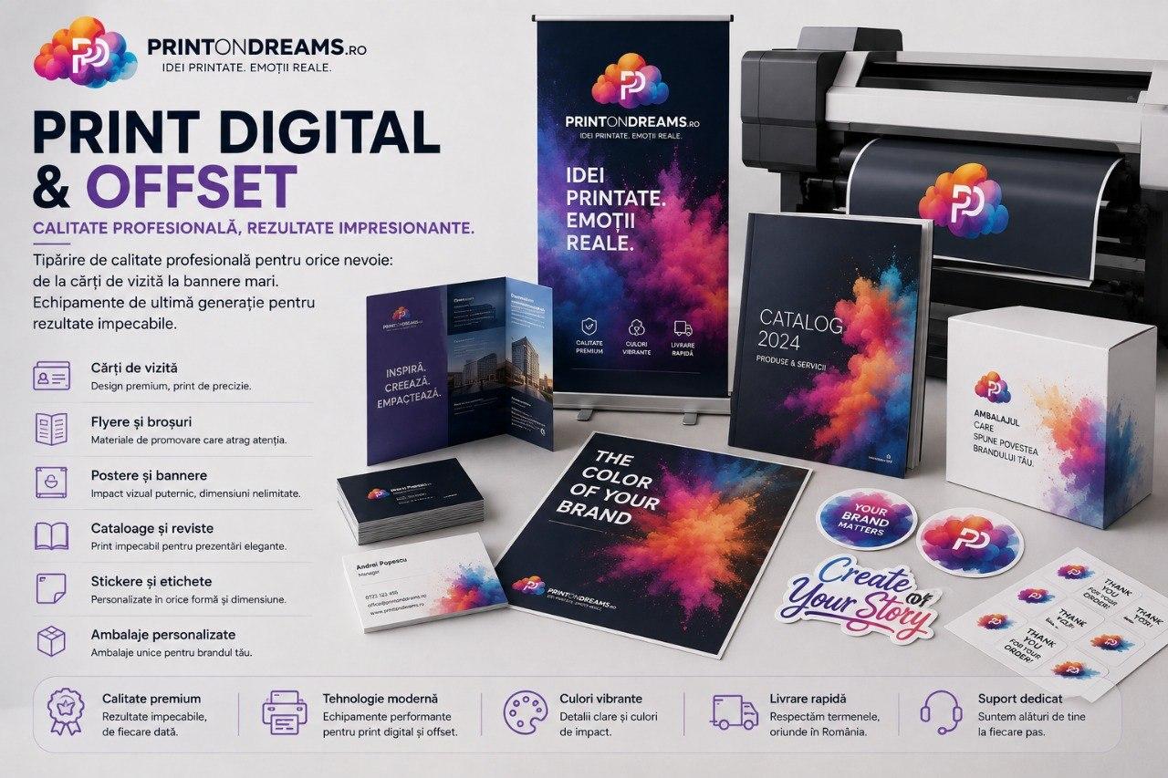 Print Digital & Offset PrintOnDreams — cărți vizită, flyere, broșuri, bannere, cataloage