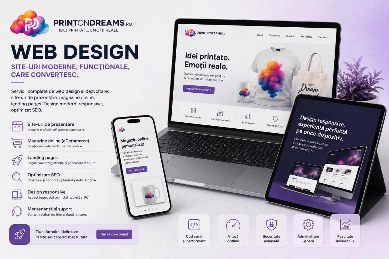 Web Design PrintOnDreams — site-uri moderne, responsive, magazine online, landing pages