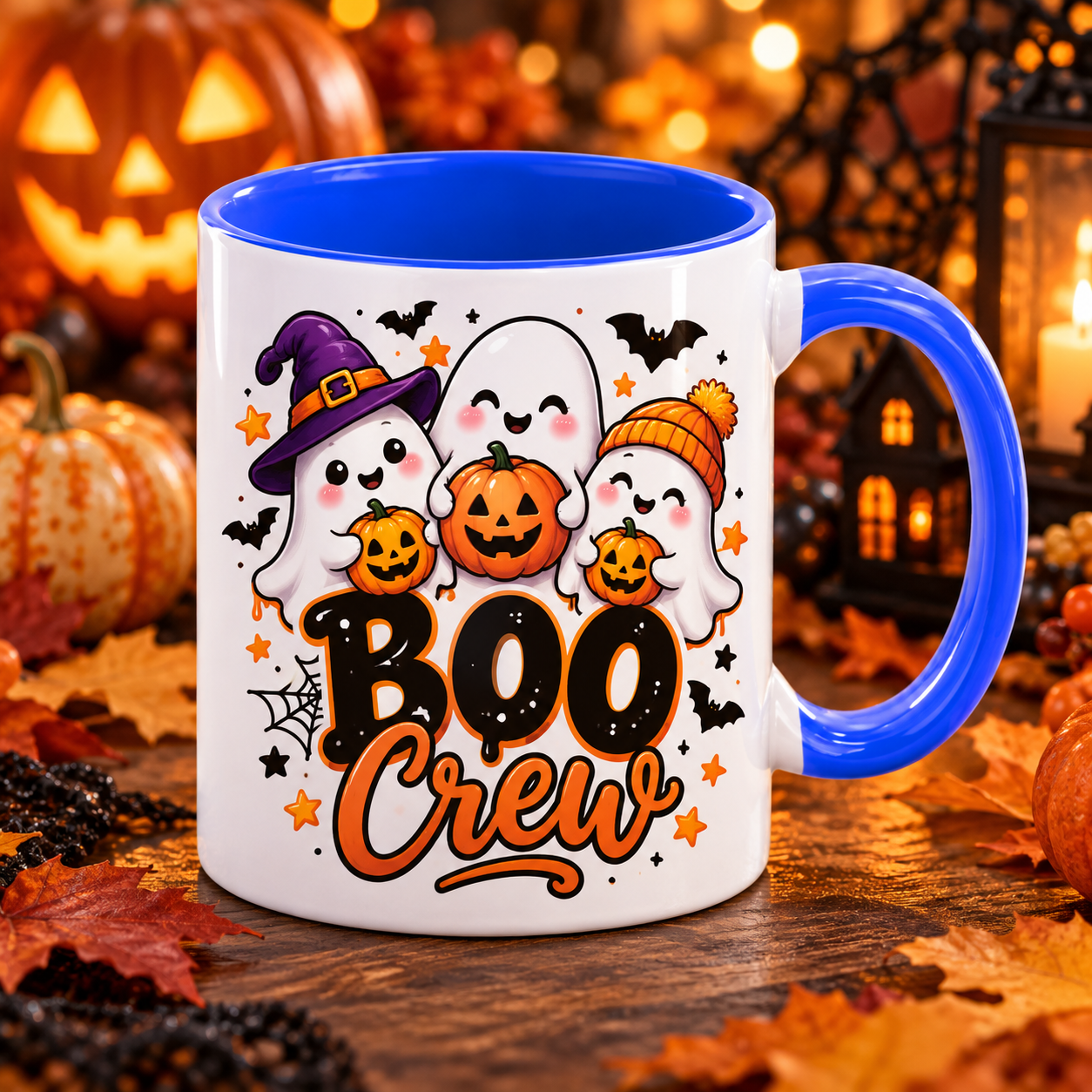 Cană Halloween Boo Crew – Fantome Amuzante, Interior Albastru